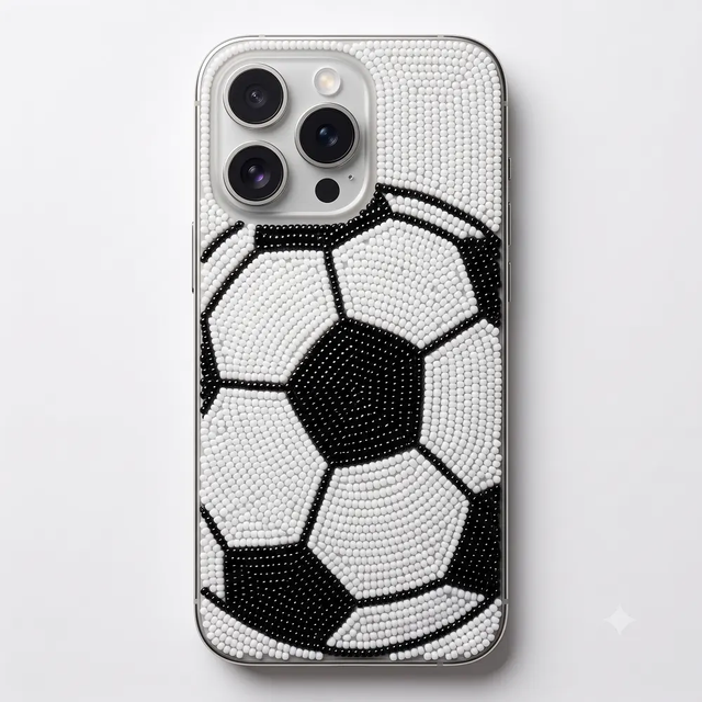 Beaded Soccer Ball Phone Case for Apple iPhones White and Black Pattern Decorative Cover