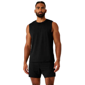 Camiseta sin mangas informal de alta calidad disponible con diseño de logotipo personalizado a precio razonable para ropa de fitness y gimnasio, color negro. - Product Image 2