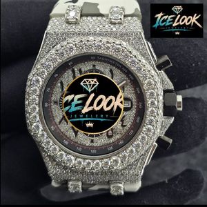 Reloj Mecánico Iced con Cronógrafo, Esfera Plateada, Bisel de Cristal, Aspecto de Diamante, Reloj de Pulsera para Hombre - Product Image 1