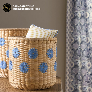 Dai Ngan Dzung <b>Bathroom</b> Storage Vintage Round Seagrass <b>Basket</b> Foldable Woven Three-Layer Customizable Capacity 50x40x30cm - Product Image 6