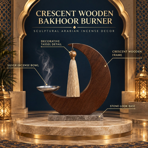 Brûleur à Bakhoor en marbre et bois en forme de croissant, porte-encens arabe, bol en acier inoxydable, support pour Oud arabe, décoration de luxe pour la maison et le Majlis islamique - Product Image 5