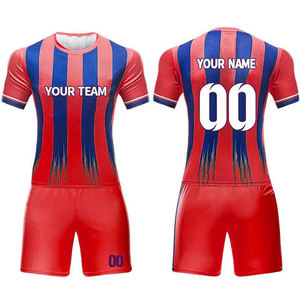 Maillot de football personnalisé à prix abordable avec impression sérigraphique, uniforme de sport bleu et rouge, vente en gros - Product Image 1