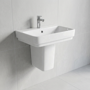 Wholesale Solid Surface White Round Granite Water Resistant Villa Half Pedestal Wash Basin Sink Set - Product Image 2