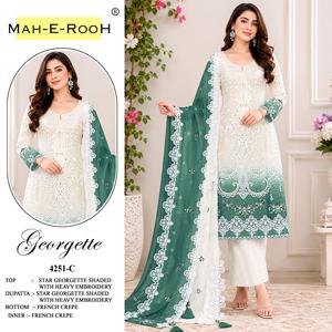 Presentando el traje pakistaní Star Georgette con relleno y bordados elaborados con lentejuelas y trabajo Khatli. Compre directamente del proveedor. - Product Image 1