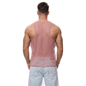 Débardeurs en maille transparente pour hommes, col rond, sans manches, 100% polyester, haut transparent, style streetwear, vêtements de mode, débardeur en maille transparente - Product Image 4