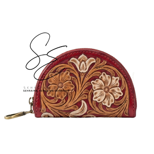 SEHRAINN Designer Handcrafted Tooled Leather Coin <b>Purse</b> Fashion Zipper Wallet Card & Coin Holder Pouch Western Cowhide Mini Bag - Product Image 1