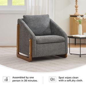 Poltrona Moderna in Tessuto Chenille con Struttura Laterale in Legno, Seduta Imbottita, Sedia d'Accento per Soggiorno - Product Image 6