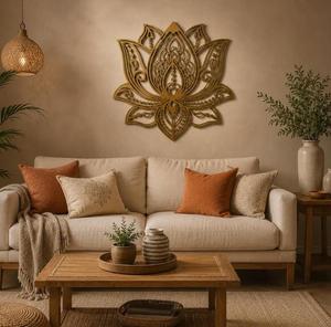 Gold Metal Lotus Wall <b>Art</b> Bohemian Style Handmade Decor for Home Decoration Medium 25-32 Inch - Product Image 2