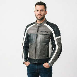 Genuine Leather Biker <b>Jackets</b> <b>Men</b> Motorcycle Windproof Leather <b>Jacket</b> Racing Racer Leather <b>Jackets</b> <b>Men's</b> - Product Image 2