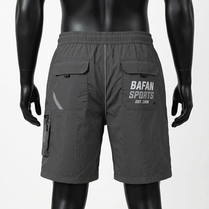 High quality 120 GSM polyester <b>windbreaker</b> shorts men dark grey athletic cargo pocket shorts heat transfer logo Nylon Plain Dyed - Product Image 2