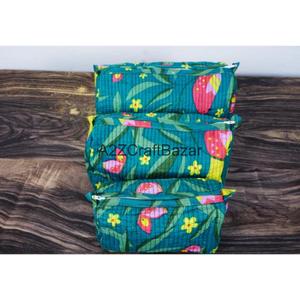 Ensemble de trousses de voyage légères en coton durable à motif pompon avec fermeture éclair, écologiques et réutilisables, 3 tailles moyennes pour le rangement de maquillage - Product Image 3