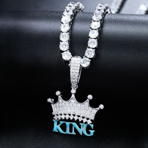 Pendentif Couronne Plaqué Argent avec Incrustation de Strass, Breloque Roi Style Hip-Hop, Bijou Tendance pour Homme, Idéal Cadeau - Product Image 2