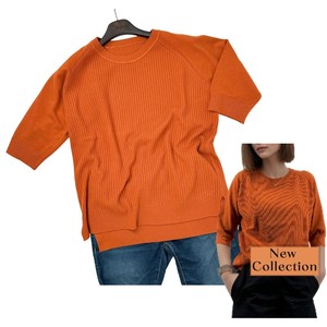 เสื้อสเวตเตอร์คอกลมแขนสั้นแบบลำลองสำหรับผู้หญิงเสื้อสเวตเตอร์ถักแบบสวมหัวสีแอปริคอท - Product Image 1