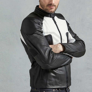 Blouson de motard en cuir véritable haut de gamme personnalisé pour homme – Manteau de course moto bicolore élégant – Vêtement en cuir véritable de haute qualité - Product Image 3