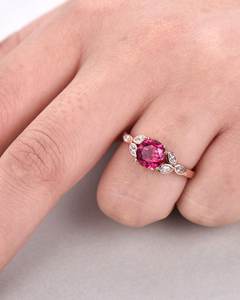 Lab Created Red Ruby Engagement Ring 925 <b>Silver</b> 14k Rose Gold Plated Marquise Leaf Anniversary Set - Product Image 6
