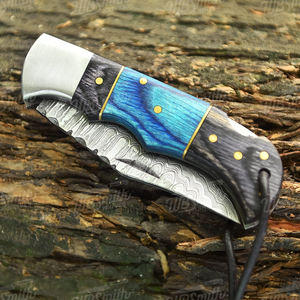 Couteau pliant à lame personnalisée avec logo, en acier Damas et manche en bois, couteau pliant Damas à vendre - Product Image 5