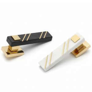 Juego de Manijas para Puerta con Incrustaciones de Mármol Auténtico |   Acabado Antiguo SS, Negro Grafito, Negro Z, Acabado PVD Dorado y Oro Rosa para Puertas Premium - Product Image 1