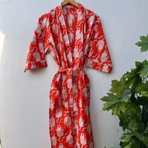 Robe kimono en coton à imprimé oiseaux, peignoir bohème, vêtements de détente élégants pour femmes - Product Image 1