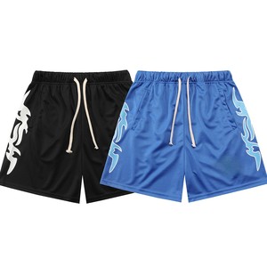 Pantalones Cortos Deportivos Casuales para Hombre con Estampado de Llamas, de Secado Rápido, con Cordón Ajustable, en Malla Transpirable, Opciones de Color Azul y Negro - Product Image 1
