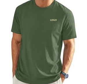 Camiseta de algodón azul marino para hombre, manga corta, cuello redondo, lisa, con logo personalizado, informal, estilo urbano. - Product Image 3
