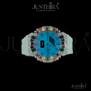 Reloj de Plata de Lujo con Incrustaciones de Diamantes Moissanite Multicolores de Moda, Acabado Premium para Regalo de Boda o Compromiso - Product Image 3