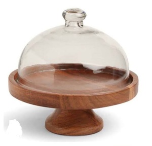 Parties Celebration Superior Quality Handmade Decorative Fruit Cake Holder Stand Birthday Cake Server Stand With <b>Glass</b> <b>Dome</b> - Product Image 1