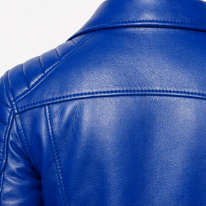 Chaqueta de Motociclista de Cuero Genuino Azul para Hombre, Transpirable, para Invierno, con Cierre de Cremallera y Cinturón en la Cintura, Estilo Motero - Product Image 6