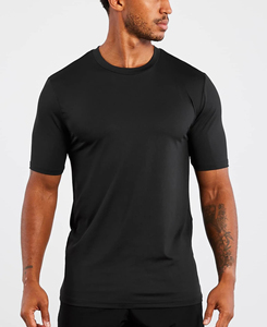 T-shirt décontracté pour homme de haute qualité, noir, coupe classique, style streetwear, manches courtes, col rond, tissu jersey respirant en spandex/polyester - Product Image 2