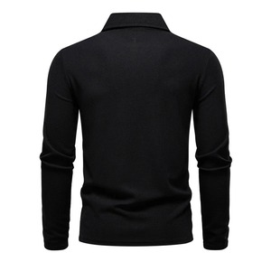 Polo en tricot noir à manches longues pour homme, couleur unie, col rabattu, pull-over - Product Image 1