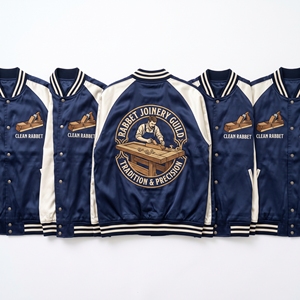 Blouson Bomber en Satin Zippé à Manches Raglan Bleu Marine et Or avec Broderie au Dos 'Magnetic Surveyors Guild Arctic Science' Vêtement d'extérieur de style universitaire en gros - Product Image 6
