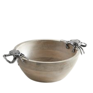 Tazón de Servir Rústico de Madera Ecológica Hecho a Mano con Asa de Metal, Forma Redonda para Ensaladas, Sopas y Aperitivos - Product Image 1