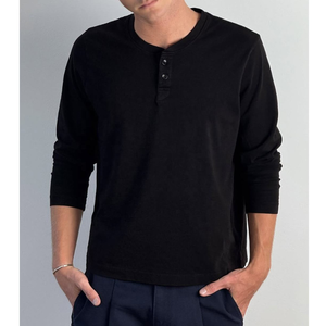 High Quality Men’s Slub Cotton Long Sleeve Muscle Tee Breathable Custom <b>Logo</b> Casual Top - Product Image 1
