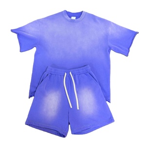 Logo personnalisé hommes deux pièces été actif ensemble acide pierre délavé survêtement ensembles courts-col rond décontracté t-shirt shorts pour hommes - Product Image 5