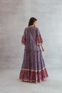 Boho Floral Print 100% Cotton Knitted Eco-Friendly Maxi <b>Dress</b> V Neck Bell Sleeve Loose Fit <b>Tassel</b> Ruffle Hem Summer Formal - Product Image 6