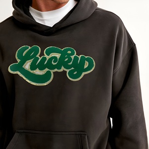 Sweat-shirt à capuche vert anthracite à lettres en relief, style streetwear minimaliste, en coton épais, avec logo personnalisé, approvisionnement en gros usine - Product Image 4