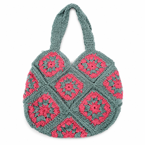 Bolso de mano de ganchillo de algodón hecho a mano, bolso de hombro tejido con cuadrados Granny Square, bolso de compras de moda boho para el mercado y la playa - Product Image 1