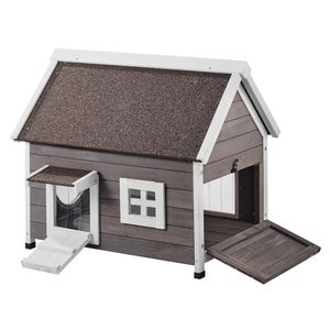 Casa de Madera Grande para Gatos de Exterior con Puerta de PVC Resistente a la Intemperie, Refugio para Gatos Salvajes con Entrada Lateral para Múltiples Gatos, Mueble para Mascotas - Product Image 1