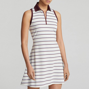 Vêtements de sport pour femmes de haute qualité, motif lignes verticales bordeaux et bleues, coupe ajustée, sans manches, en Spandex/Nylon. - Product Image 5
