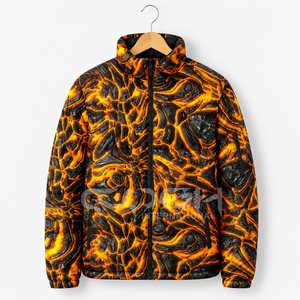 Chaqueta Cosh International de Alta Calidad con Estampado de Fuego Personalizado, Combinación Negro-Naranja, Manga Larga, Largo Regular, Unisex - Product Image 1