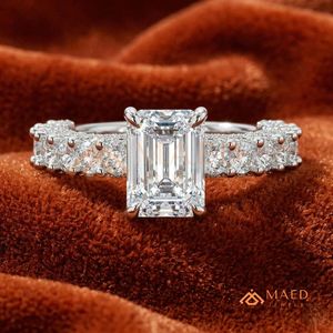 Moissanite <b>Emerald</b> Cut <b>Ring</b> for Women <b>Silver</b> Tone Engagement Wedding Anniversary Jewelry Elegant Daily Wear Style - Product Image 1