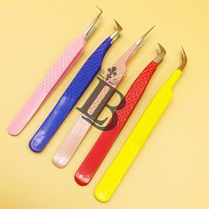 Pince à épiler en gros, pince à épiler en vison incurvée, marque privée, pince à épiler longue pour extensions de cils, volume, acier inoxydable avec pointe en fibre pointue - Product Image 5