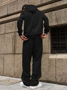 Conjunto Deportivo de Invierno Transpirable y Ligero, Talla Grande, Estampado, Diseño 2026, Sudadera con Capucha y Cordón Ajustable, Unisex, Negro, Dos Piezas - Product Image 4