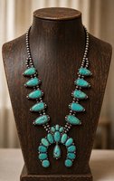 Collier Fleur de Squash Turquoise, Collier Statement Western, Bijoux Perlés Style Navajo pour Femme, Cadeau