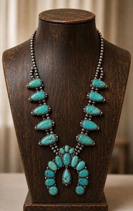 Collier Fleur de Squash Turquoise, Collier Statement Western, Bijoux Perlés Style Navajo pour Femme, Cadeau - Product Image 4
