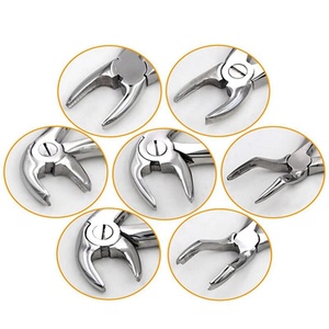 Kit d'instruments chirurgicaux dentaires manuels 10 pièces, forceps d'extraction en acier avec poignée moletée argentée, Classe I - Product Image 3