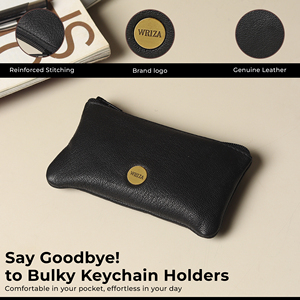 WRIZA Handcrafted PU Leather Short Key <b>Pouch</b> Zipper Key Case for <b>Men</b> Women Durable Organizer Compact Key Holder - Product Image 3