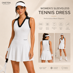 Robe de tennis sans manches pour femme, blanche, col en V, jupe évasée, tricotée, respirante, écologique, en spandex/polyester, style sportif, mini - Product Image 1