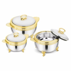 Luxury Round Stainless Steel Casserole <b>Set</b> with Gold Trim and Lid 20cm Durable Polished Design for Gas and <b>Induction</b> Cooker - Product Image 1