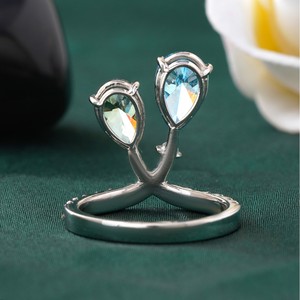 Fancy Vivid Blue <b>Green</b> Pear Cut Lab Grown Diamond <b>Ring</b> with Prong Setting 14K Gold Rare Color Statement - Product Image 4