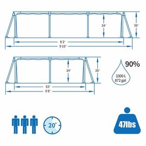 Piscina Rettangolare Portatile Facile da Montare con Telaio in Metallo per Famiglie, Fuori Terra - Product Image 4